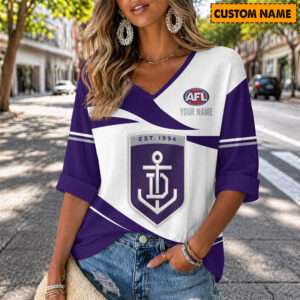 Auspiritmerch Fremantle Dockers Women's V-neck Long Shirt Custom Name Gift For Fan