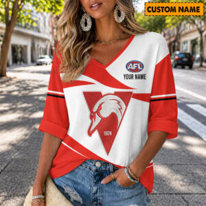 Auspiritmerch Sydney Swans Women's V-neck Long Shirt Custom Name Gift For Fan