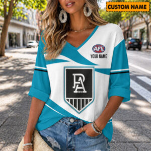 Auspiritmerch Port Adelaide Women's V-neck Long Shirt Custom Name Gift For Fan