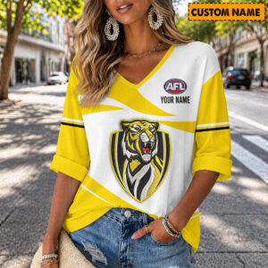 Auspiritmerch Richmond Tigers Women's V-neck Long Shirt Custom Name Gift For Fan