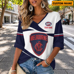 Auspiritmerch Melbourne Demons Women's V-neck Long Shirt Custom Name Gift For Fan