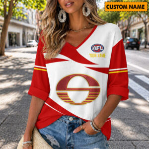Auspiritmerch Gold Coast Suns Women's V-neck Long Shirt Custom Name Gift For Fan