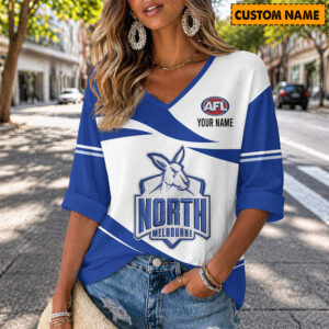 Auspiritmerch North Melbourne Women's V-neck Long Shirt Custom Name Gift For Fan