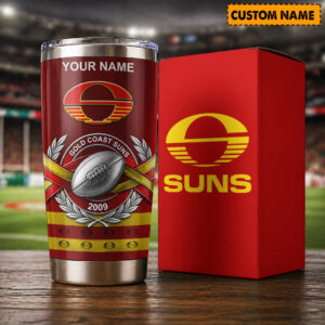 Auspiritmerch Gold Coast Suns Custom Stanley Quencher 20oz Stainless Steel Tumbler