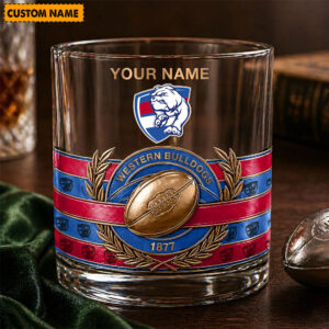 Auspiritmerch Western Bulldogs Whiskey Glass Custom Name Gift For Fans