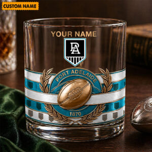 Auspiritmerch Port Adelaide Whiskey Glass Custom Name Gift For Fans