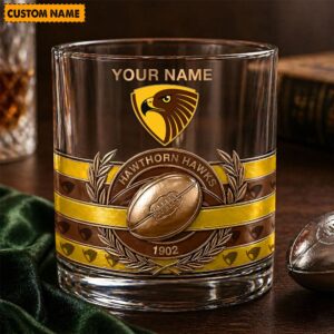 Auspiritmerch Hawthorn Hawks Whiskey Glass Custom Name Gift For Fans
