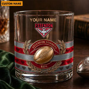 Auspiritmerch Essendon Whiskey Glass Custom Name Gift For Fans