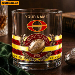 Auspiritmerch Gold Coast Suns Whiskey Glass Custom Name Gift For Fans