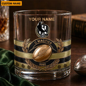 Auspiritmerch Collingwood Magpies Whiskey Glass Custom Name Gift For Fans