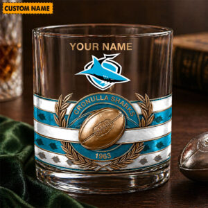 Auspiritmerch Cronulla-Sutherland Sharks Whiskey Glass Custom Name Gift For Fans