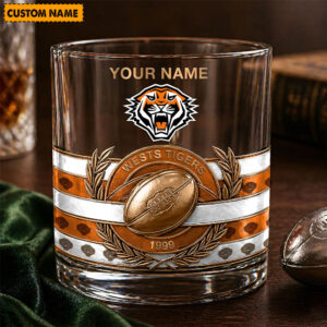 Auspiritmerch Wests Tigers Whiskey Glass Custom Name Gift For Fans
