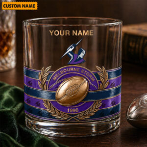 Auspiritmerch Melbourne Storm Whiskey Glass Custom Name Gift For Fans