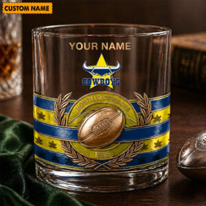Auspiritmerch North Queensland Cowboys Whiskey Glass Custom Name Gift For Fans