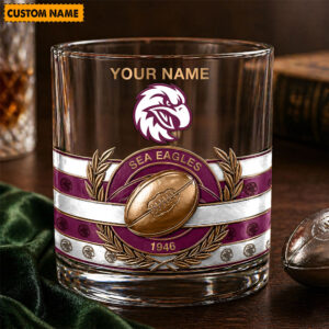 Auspiritmerch Manly Warringah Sea Eagles Whiskey Glass Custom Name Gift For Fans