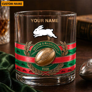 Auspiritmerch South Sydney Rabbitohs Whiskey Glass Custom Name Gift For Fans