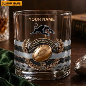Auspiritmerch Penrith Panthers Whiskey Glass Custom Name Gift For Fans