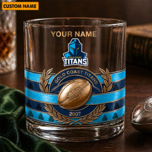 Auspiritmerch Gold Coast Titans Whiskey Glass Custom Name Gift For Fans