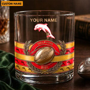 Auspiritmerch Redcliffe Dolphins Whiskey Glass Custom Name Gift For Fans