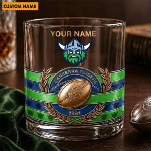 Auspiritmerch Canberra Raiders Whiskey Glass Custom Name Gift For Fans