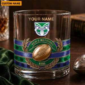 Auspiritmerch New Zealand Warriors Whiskey Glass Custom Name Gift For Fans