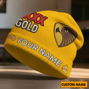 Auspiritmerch Hawthorn Hawks x XXXX Gold Beanie Hat Custom Name Gift For Fans