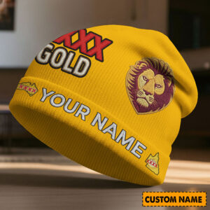 Auspiritmerch Brisbane Lions x XXXX Gold Beanie Hat Custom Name Gift For Fans