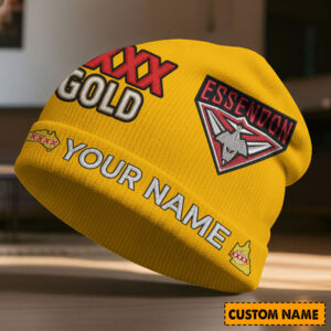 Auspiritmerch Essendon x XXXX Gold Beanie Hat Custom Name Gift For Fans