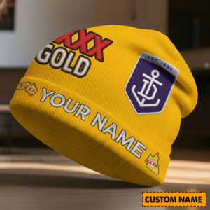 Auspiritmerch Fremantle Dockers x XXXX Gold Beanie Hat Custom Name Gift For Fans