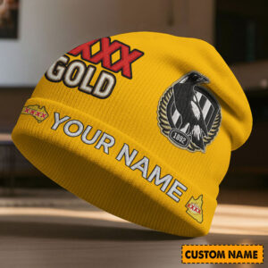 Auspiritmerch Collingwood Magpies x XXXX Gold Beanie Hat Custom Name Gift For Fans