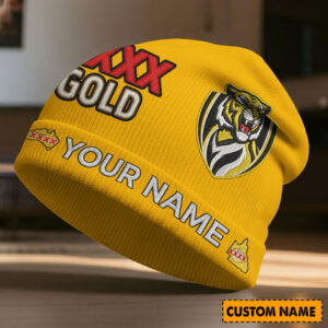 Auspiritmerch Richmond Tigers x XXXX Gold Beanie Hat Custom Name Gift For Fans