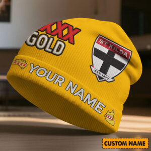 Auspiritmerch St Kilda Saints x XXXX Gold Beanie Hat Custom Name Gift For Fans