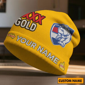 Auspiritmerch Western Bulldogs x XXXX Gold Beanie Hat Custom Name Gift For Fans