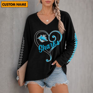 Auspiritmerch Cronulla-Sutherland Sharks Women's V-neck Long Shirt Custom Name Gift For Fan