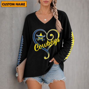 Auspiritmerch North Queensland Cowboys Women's V-neck Long Shirt Custom Name Gift For Fan