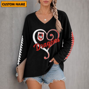 Auspiritmerch St. George Illawarra Dragons Women's V-neck Long Shirt Custom Name Gift For Fan