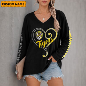 Auspiritmerch Richmond Tigers Women's V-neck Long Shirt Custom Name Gift For Fan