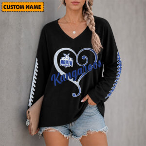 Auspiritmerch North Melbourne Women's V-neck Long Shirt Custom Name Gift For Fan