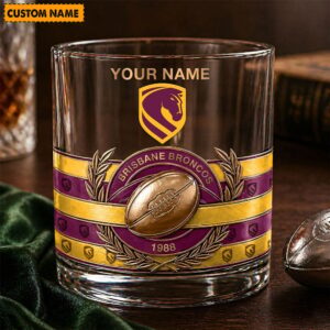 Auspiritmerch Brisbane Broncos Whiskey Glass Custom Name Gift For Fans