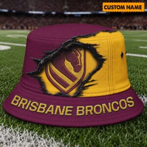 Auspiritmerch Brisbane Broncos Bucket Hat Custom Name Vintage Daily Casual Fashion