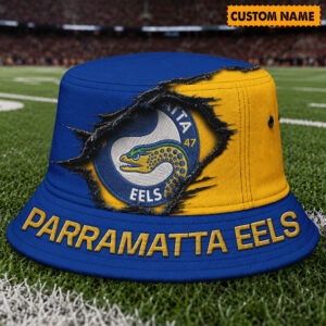 Auspiritmerch Parramatta Eels Bucket Hat Custom Name Vintage Daily Casual Fashion