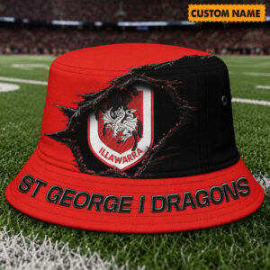 Auspiritmerch St. George Illawarra Dragons Bucket Hat Custom Name Vintage Daily Casual Fashion
