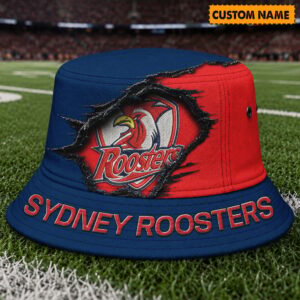 Auspiritmerch Sydney Roosters Bucket Hat Custom Name Vintage Daily Casual Fashion