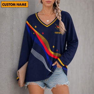 Auspiritmerch Adelaide Crows Women's V-neck Long Shirt Custom Name Gift For Fan