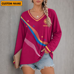 Auspiritmerch Brisbane Lions Women's V-neck Long Shirt Custom Name Gift For Fan
