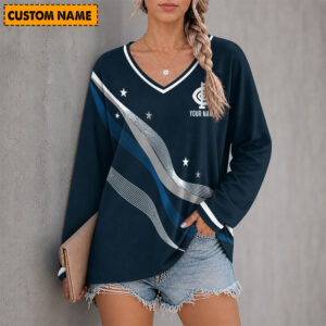 Auspiritmerch Carlton Blues Women's V-neck Long Shirt Custom Name Gift For Fan