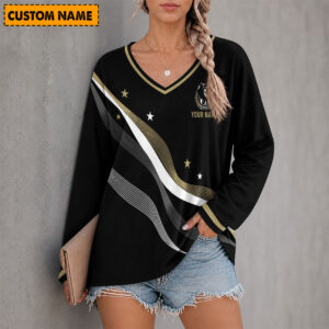 Auspiritmerch Collingwood Magpies Women's V-neck Long Shirt Custom Name Gift For Fan
