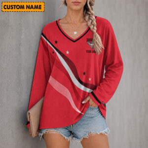 Auspiritmerch Essendon Women's V-neck Long Shirt Custom Name Gift For Fan