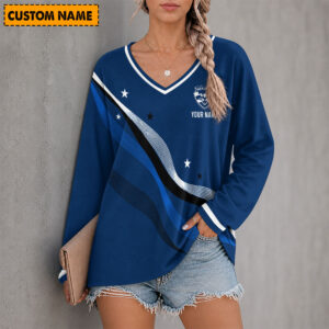 Auspiritmerch Geelong Cats Women's V-neck Long Shirt Custom Name Gift For Fan