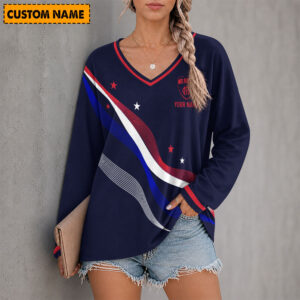 Auspiritmerch Melbourne Demons Women's V-neck Long Shirt Custom Name Gift For Fan